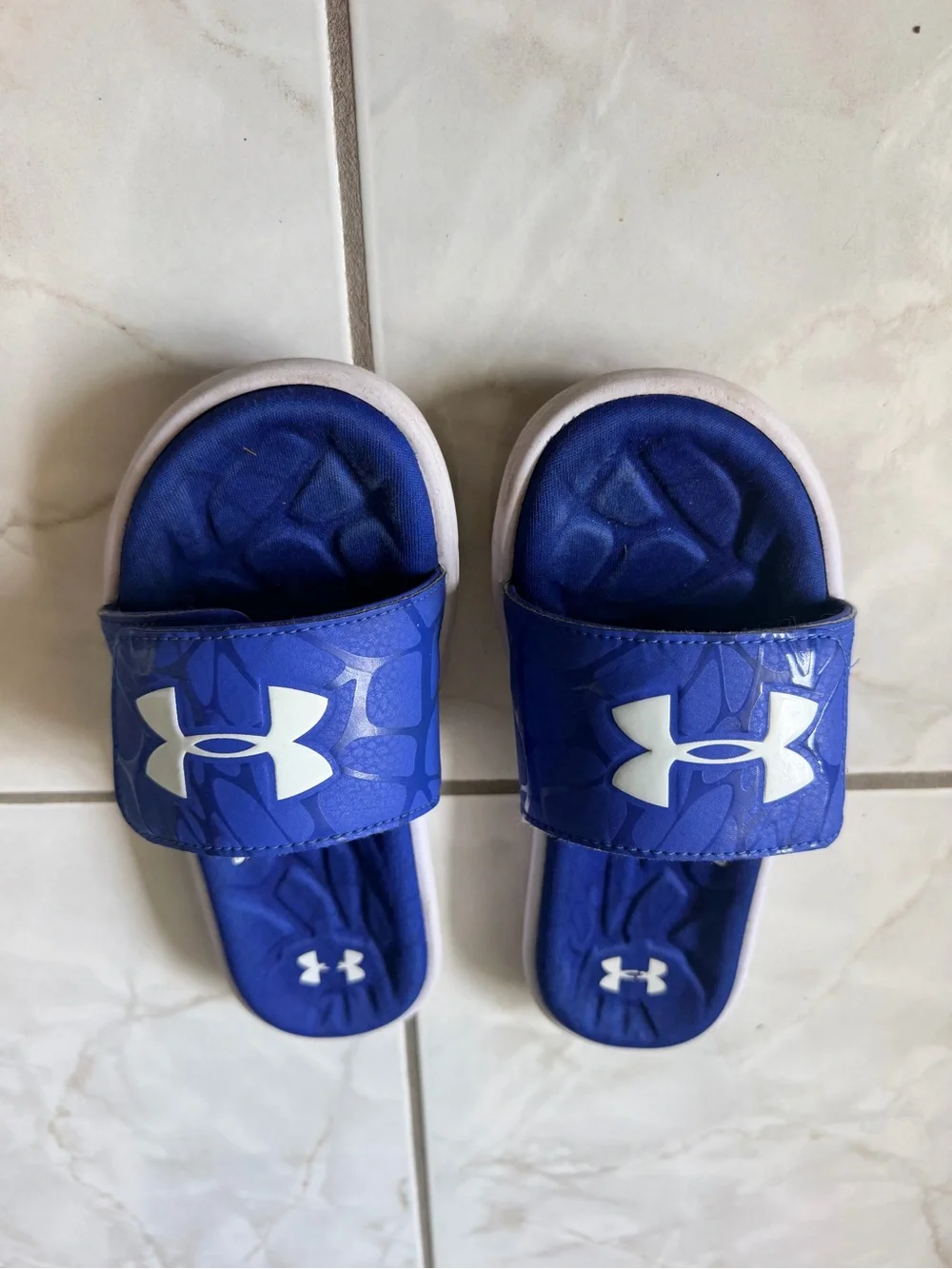 Under Armour Kids Blue Slide Sandals with White Logo